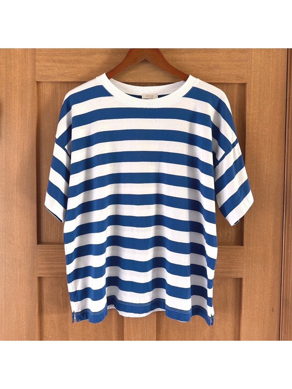 AYR Boxy Oversized Tee Shirt 100% Cotton Blue & White Striped Women’s XL